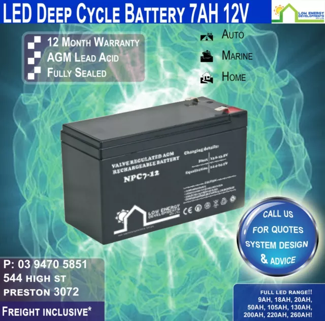 12V 7Ah Sealed Lead Acid  Rechargeable AGM Battery Deep Cycle