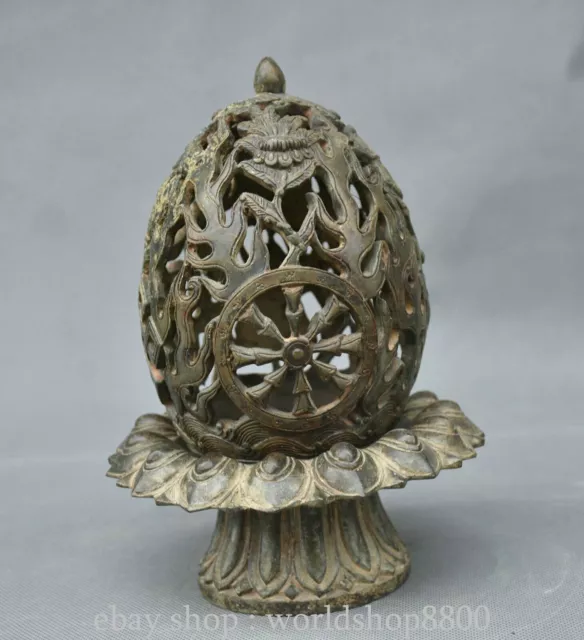 7.4”Old China dynasty palace Bronze hollow out Babao censer aromatherapy lantern