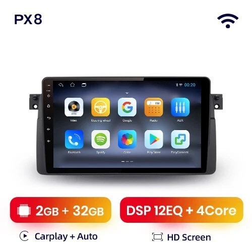 AUTORADIO GPS BMW E46, Android 11, 2GB+32GB+WIFI+HD+CarPlay+Auto EUR