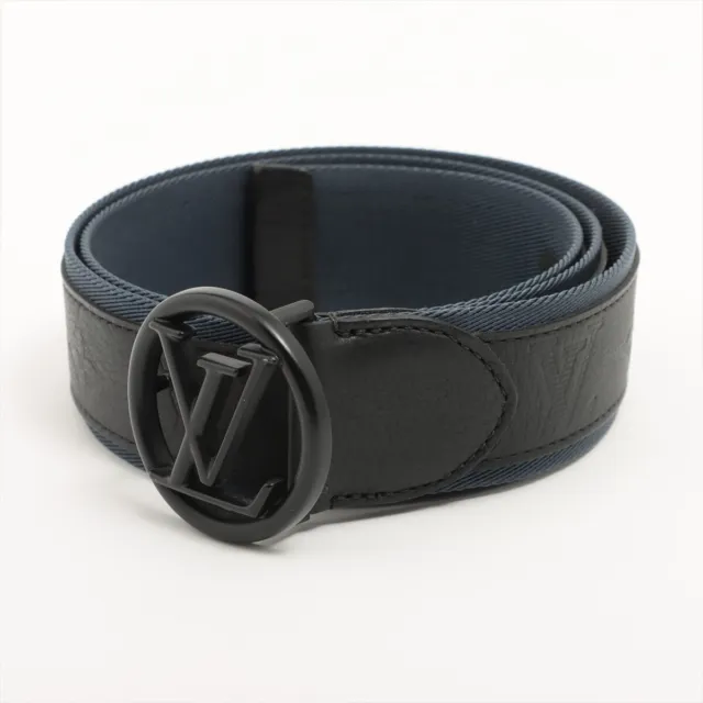 Louis Vuitton M6874 Leather Belt Black Silver Men 100/40
