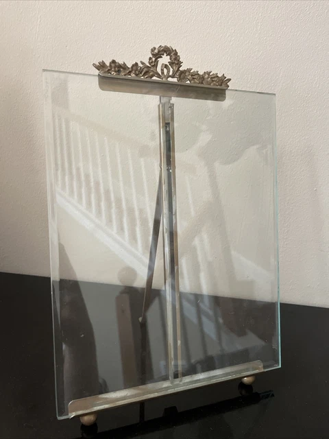 Large Antique French Napoleon III  Beveled Glass Gild Brass Picture Frame 8x10