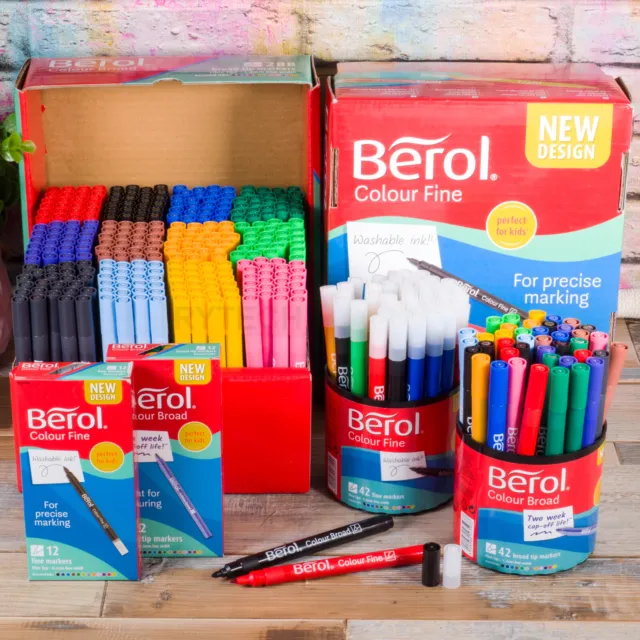 Berol Assorted Colour Broad Or Fine Felt Tip Colouring Drawing Pens Art Writing