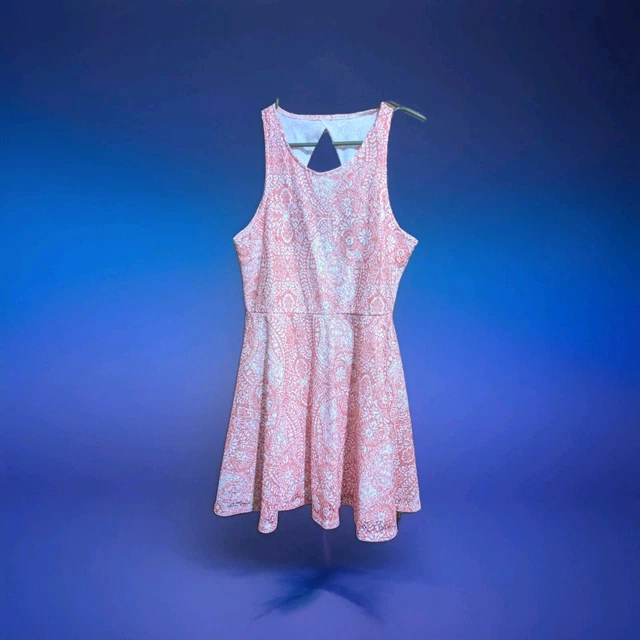 Aeropostale Fit Flare Skater Dress Pink White Floral Print Cap Sleeves Size L