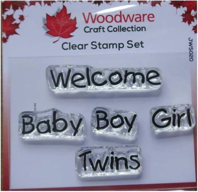 Woodware Welcome New Baby Boy Girl Twins Clear Stamp Set Baby Birth Card Making