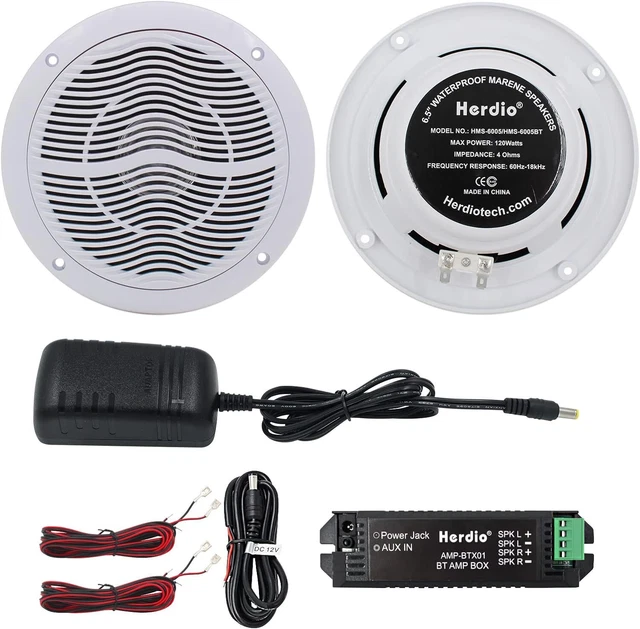 HERDIO 6.5& 120W Waterproof Bluetooth Marine Speakers Ceiling Speakers