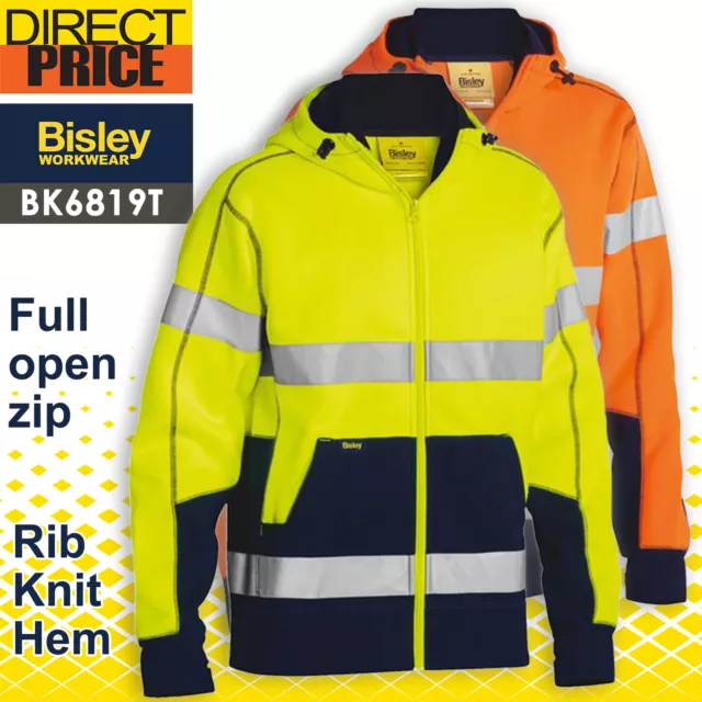 Bisley Workwear Hi Vis Safety Wear Fleece Front Hoodie Taped BK6819T