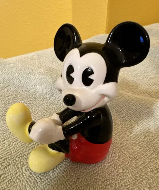 Cute Vintage Walt Disney Productions~Mickey Mouse Ceramic Figurine 3.75”~Japan
