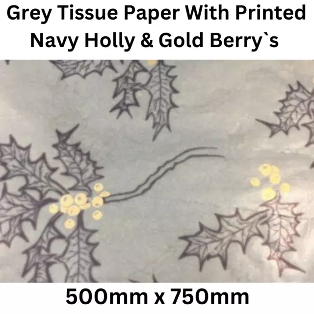 Holly Printed Wrapping Tissue Paper Christmas  Patterned 4 Colours Gift Wraps