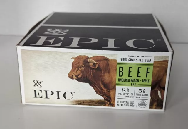 EPIC Beef Apple Bacon Protein 1.3 Bar - Paleo Friendly - 8g Protein - Box Of 12