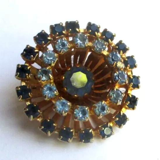 Magnifique broche plaqué or cristal aigue marine saphir ancien bijou vintage 328