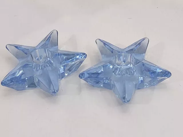 Vintage PAIR Moonlight Blue Star Taper Candle Holders 4" Cambridge Glass Company