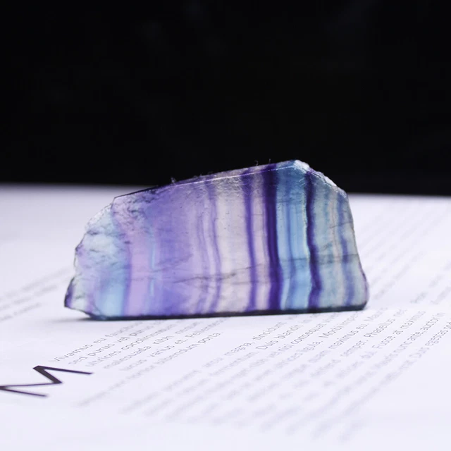 Natural Colorful Striped Fluorite Slice Raw Rock Quartz Crystal Healing Specimen