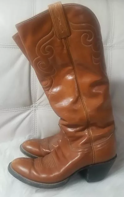 Knee High Vtg Tony Lama Womens Boots Sz 7 B Tan Tall Black Label Cognac