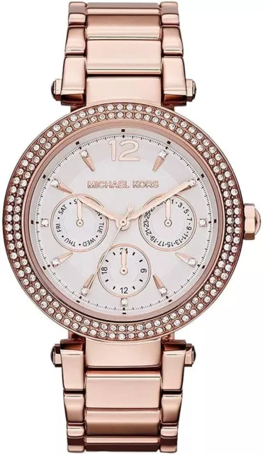 Michael Kors MK5491 Parker Ladies Rose Gold Stainless Chrono Watch + Gift Bag