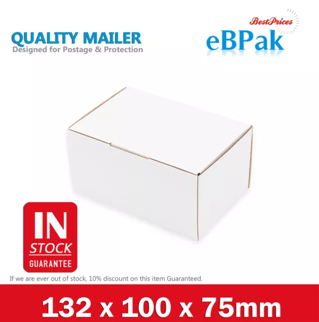 20x Mailing Box 132 x 100 x 75mm Diecut White Shipping Carton B116