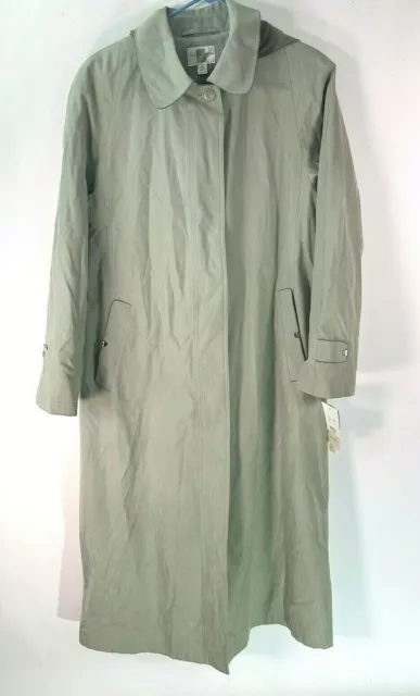 Gallery Womens Light Sage Green Detachable Hooded Long Trench Coat Size 10