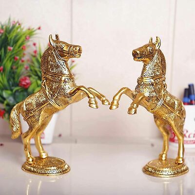 Metal Jumping Horse Pair Set Animal Statue Showpiece Figurine 26 cm
