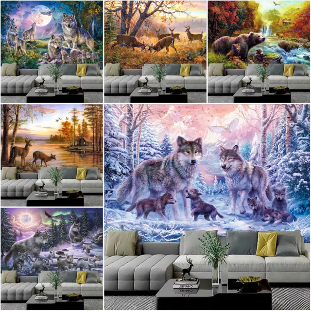 3D Large Forest Animals Tapestry Wall Hanging Bedspread Throw Blanket Backdrop