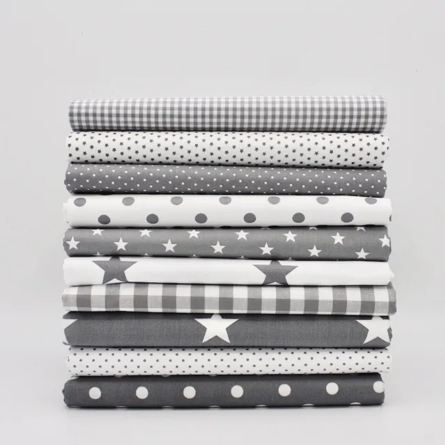 Fat Quarter Bundle x 10 - Stars Classics Grey - Patchwork Fabric Quiting