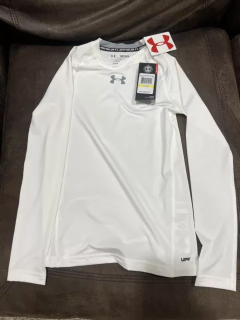 Under Armour boys ymd White upf30 long sleeve fitted 1253816-100