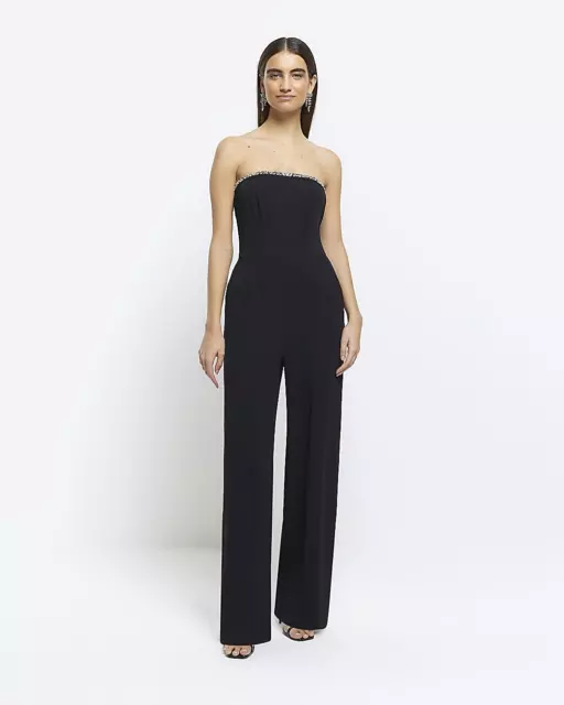 River Island Womens Black Crepe Jumpsuit Size 14