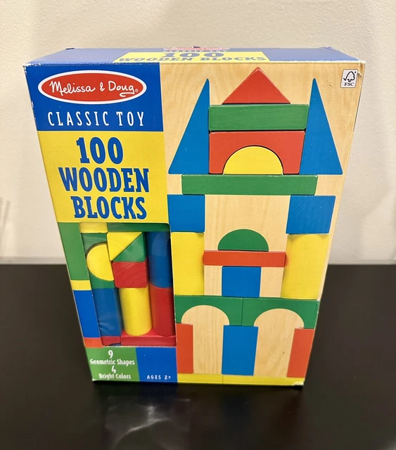 MELISSA & DOUG Wooden Building Blocks Set 100 Blocks in 4 Colors and