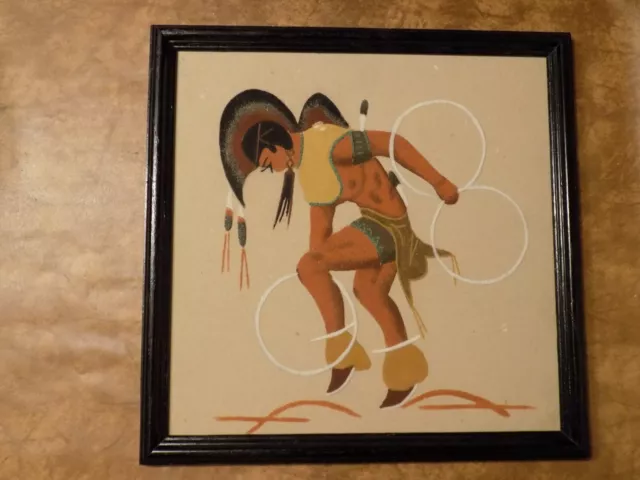 Native American Navajo Sand Painting Dancer Wood Framed Wall Picture