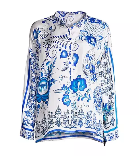 NWT JOHNNY WAS PLUS SZ 2X / 3X FARROW SELINE Silk BLOUSE IVORY BLUE FLORAL $255