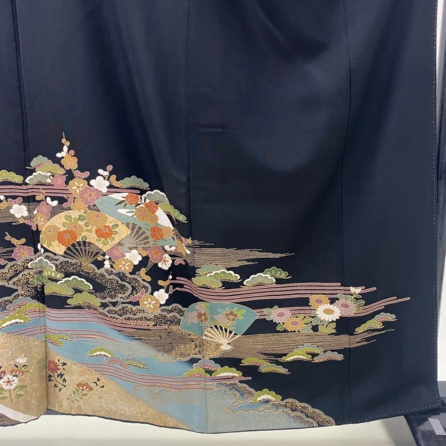 Black Tomesode / Haori / Fabric / Silk / Kimono / Japanese Kimono / G-168 3