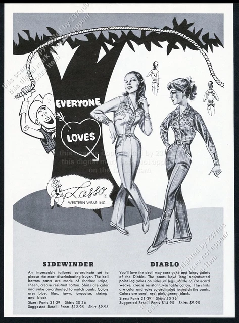 1961 Lasso Western Wear women's Sidewinder & Diablo shirt pants vintage print ad