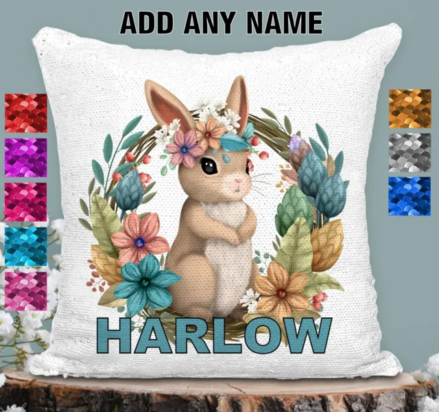 Easter Bunny Cushion Cover Sequin Throw Pillow Flip Bunny Rabbit Personalised