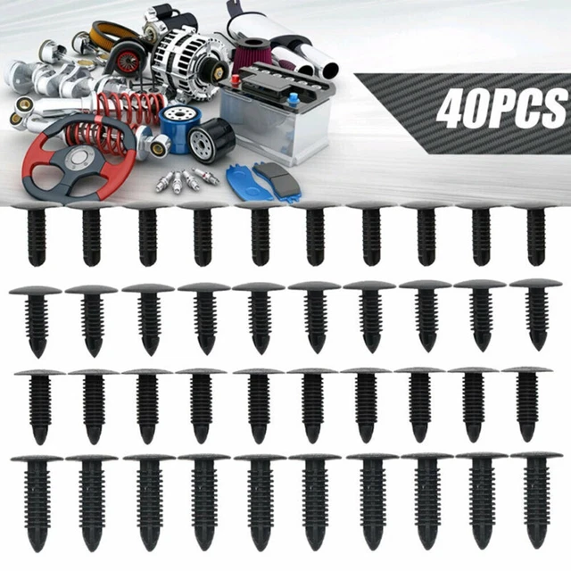 ABSOPRO 50 Clip Rivetti In Plastica Nera Per Paraurti E Parafango Auto, Foro 8mm, Fissaggio Rapido E Durevole