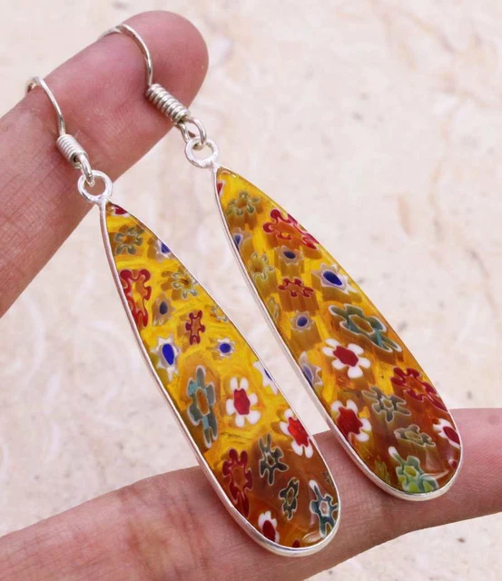Dichroic Glass 925 Silver Plated Handmade Earrings of 2.2" Ethnic Gift