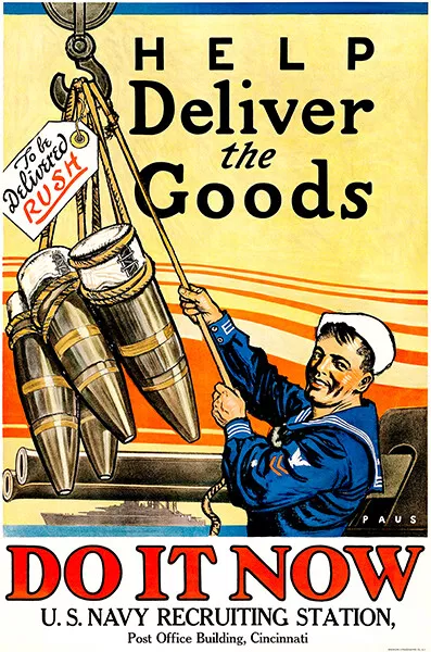 Help Deliver The Goods - US Navy - 1918 - World War I - Recruitment Poster