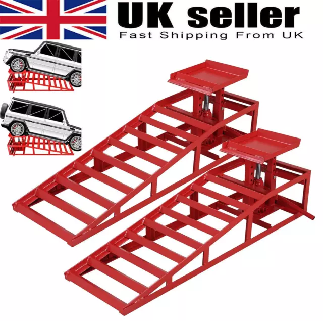 2 x Heavy Duty Metal Car Ramp Lift Height Adjustable 2Ton Hydraulic Jack Garage