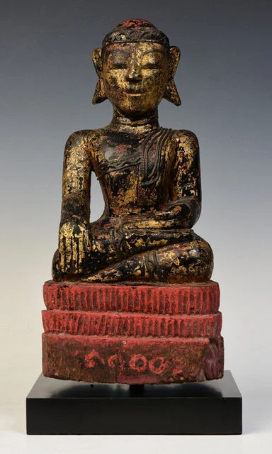 18th Century, Mon, Antique Burmese Wooden Seated Buddha