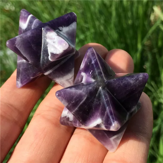1.5" Natural Amethyst Merkaba Star Geometry Chakra Quartz Crystal Healing 1PC