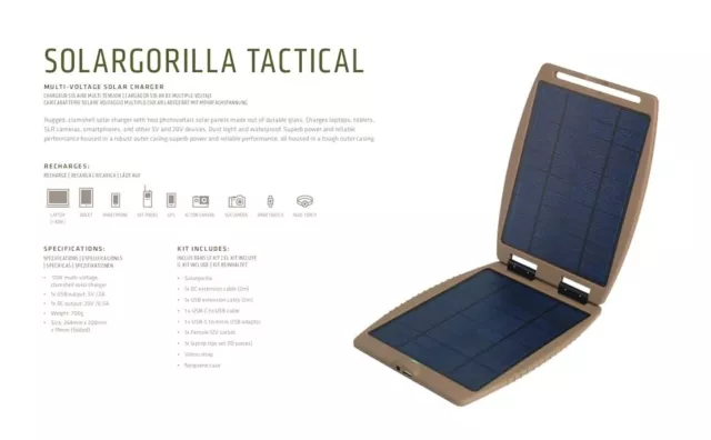 Powertraveller Tactical Solargorilla 10W multi-voltage, clamshell solar charger 2