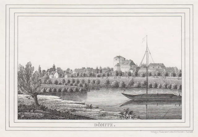 Dömitz Elbe Original Litografía Tiedemann 1845