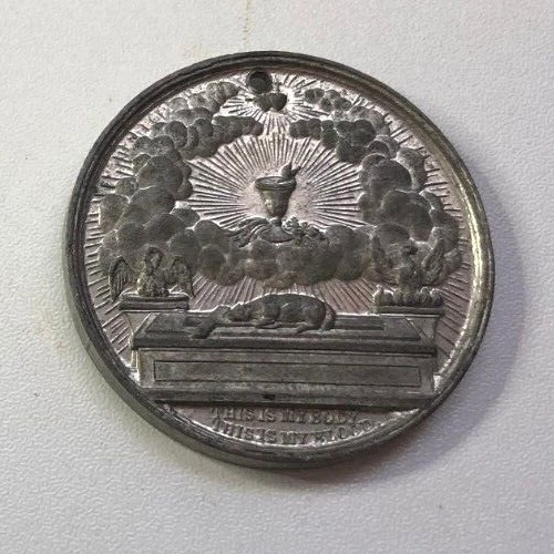 Memorial Of First Communion 40mm Victorian 19th Century White Metal Medallion