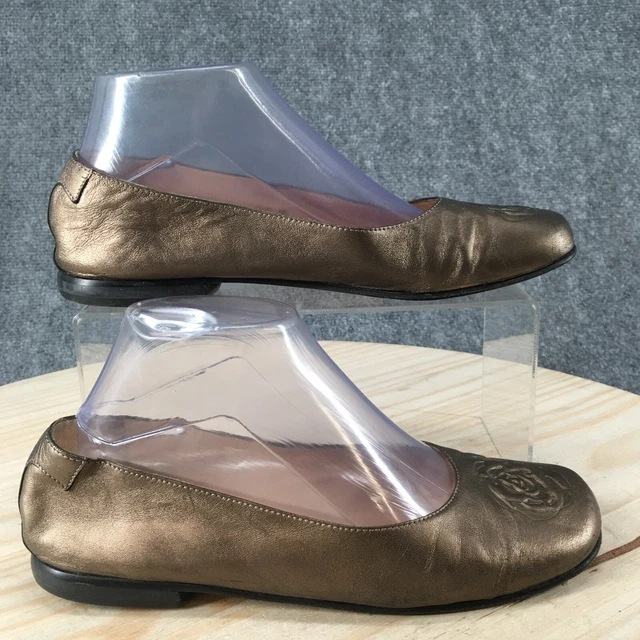 Taryn Rose Shoes Womens 38 Embosed Ballet Flats Brown Leather Slip On Italy