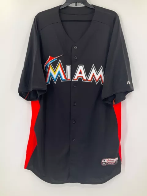 MIAMI MARLINS GAME Used Team Issued Majestic Black/Orange Jersey Size ...