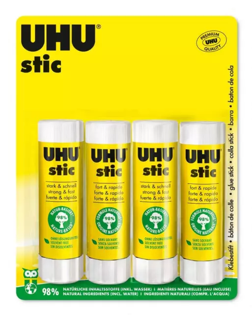 UHU stic, Glue Stick Without Solvent 4 x 40 g Blister, White 4 x 40g stics 2