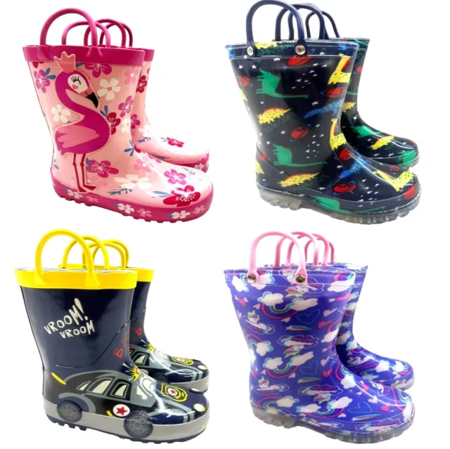 Kids Girls Boys Waterproof Wellies Winter Rain Snow Wellington Infants Boots Sz