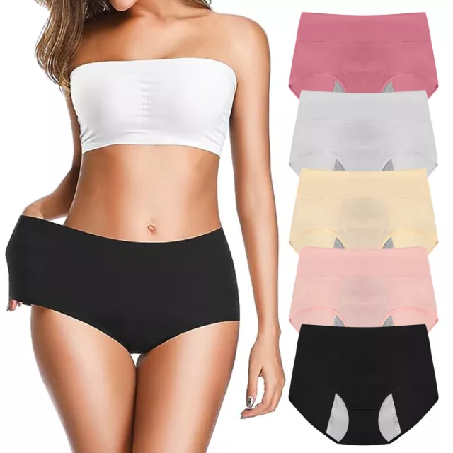 5 Pack Womens Cotton Period Knickers Leakproof Menstrual Underwear Briefs Panty