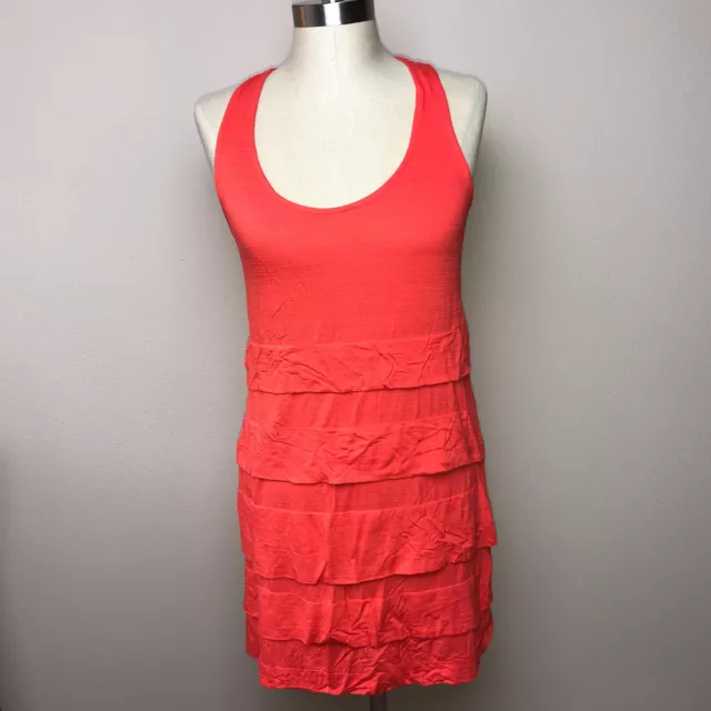 Lush Orange Ruffled Dress Tiered Sleeveless Tank Rayon Stretch Made in USA Large