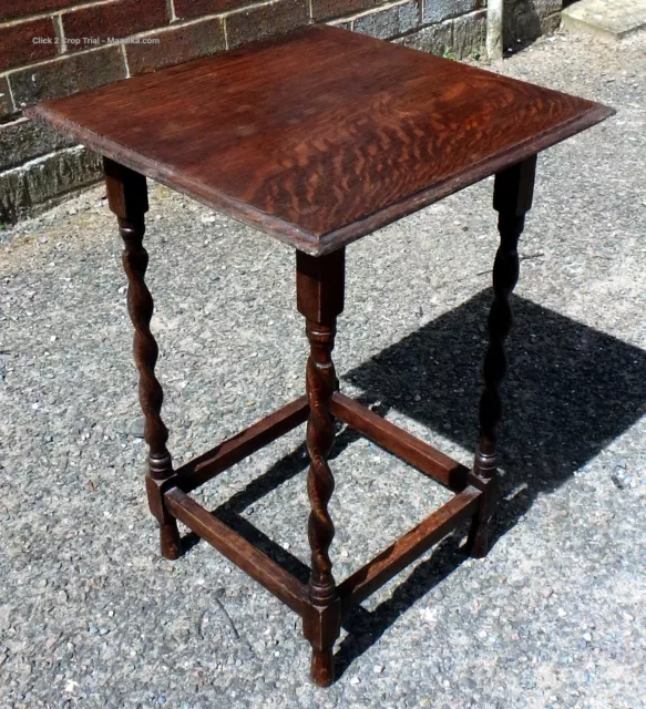 Edwardian antique solid oak barleytwist small side lamp occasional coffee table