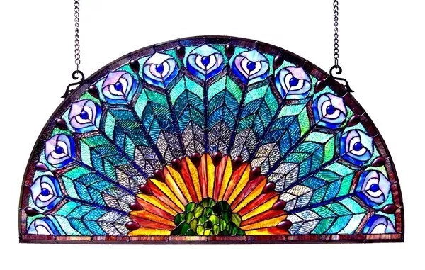 Stained Glass Peacock Design Tiffany Style Window Panel Suncatcher demi hanging