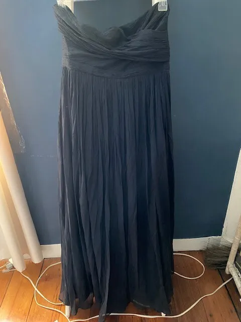 J.Crew Wedding - Arabelle Long Strapless Dress Gown Silk Chiffon #41367 Navy 12