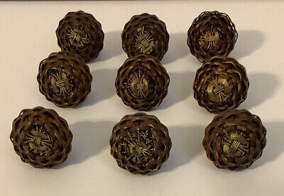 Wicker Cabinet Drawer Knobs Pulls Handles Brown Woven Straw Metal Lot Of 9 *Read